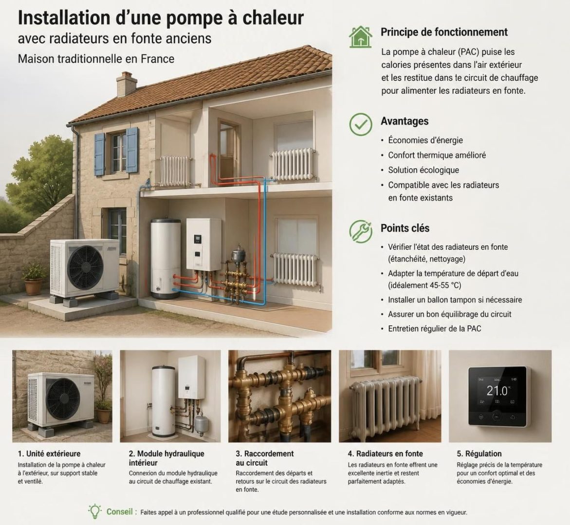 découvrez comment remplacer une chaudière fioul par une pompe à chaleur (pac) sans changer vos radiateurs en fonte, pour une rénovation énergétique efficace et économique.