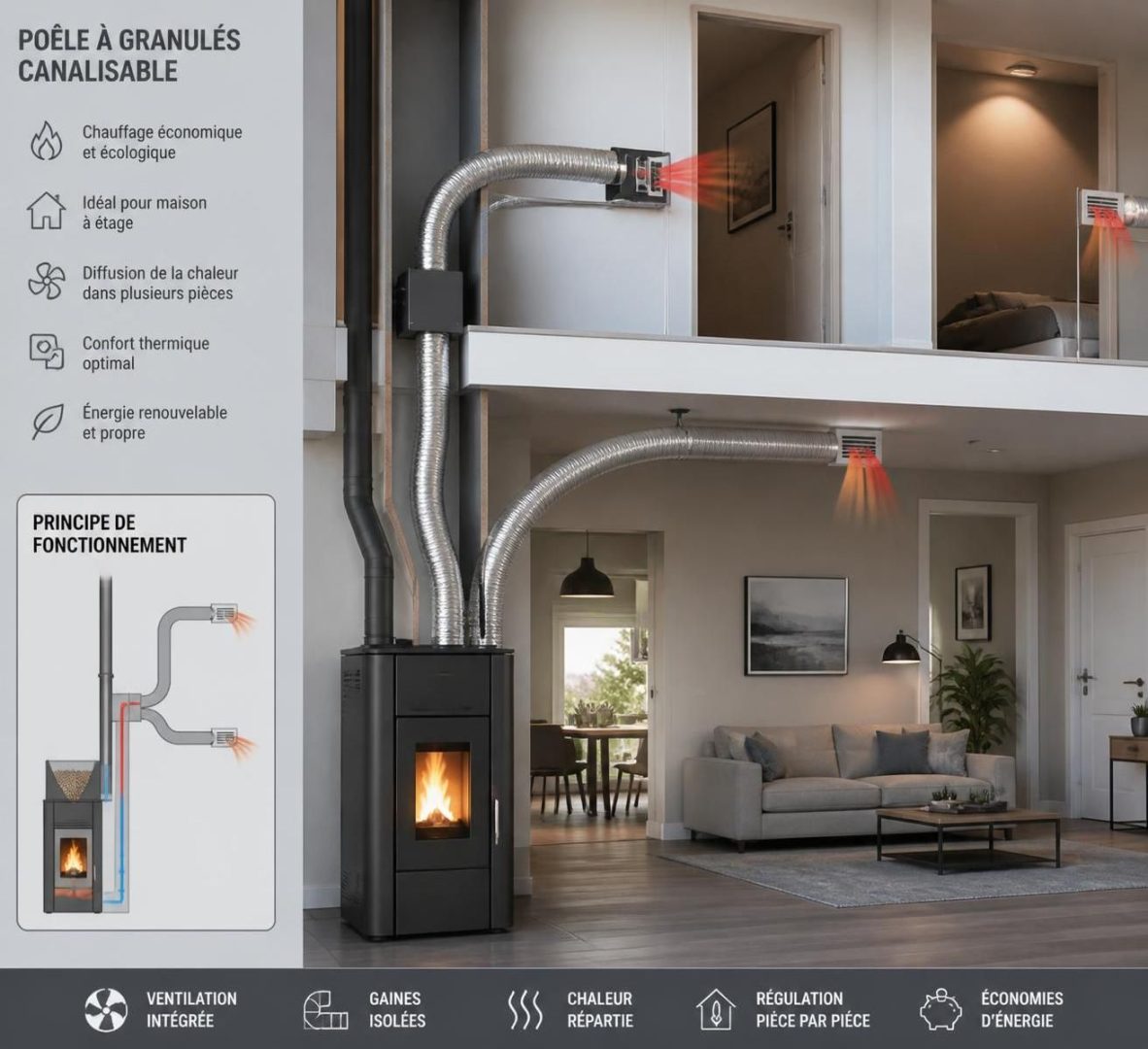 découvrez si chauffer un étage entier avec un seul poêle à granulés canalisable est possible et efficace, en explorant ses avantages, limites et conseils d'installation.
