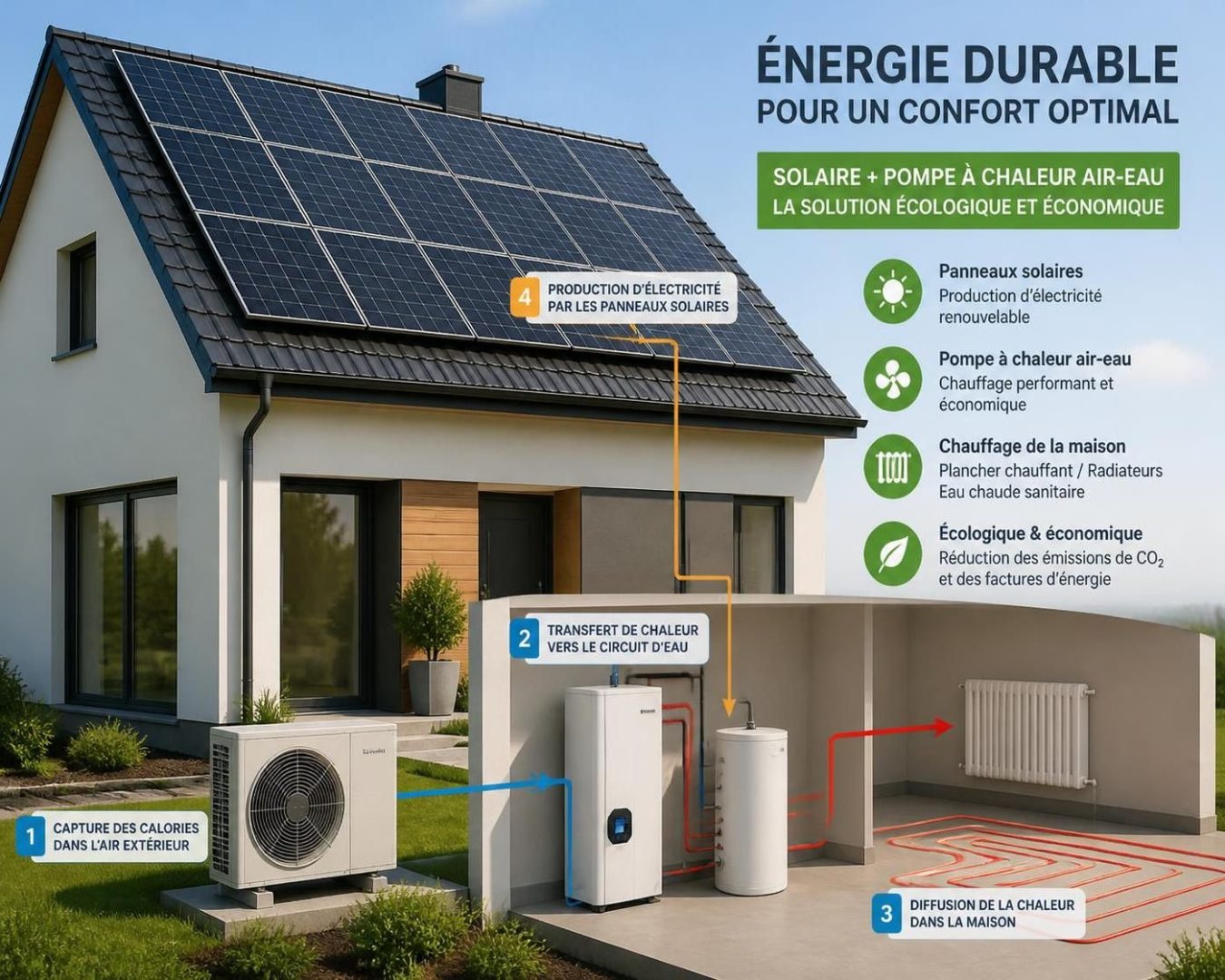 découvrez comment coupler efficacement une pompe à chaleur air-eau avec des panneaux solaires pour maximiser votre autoconsommation énergétique et réduire vos coûts d'électricité.