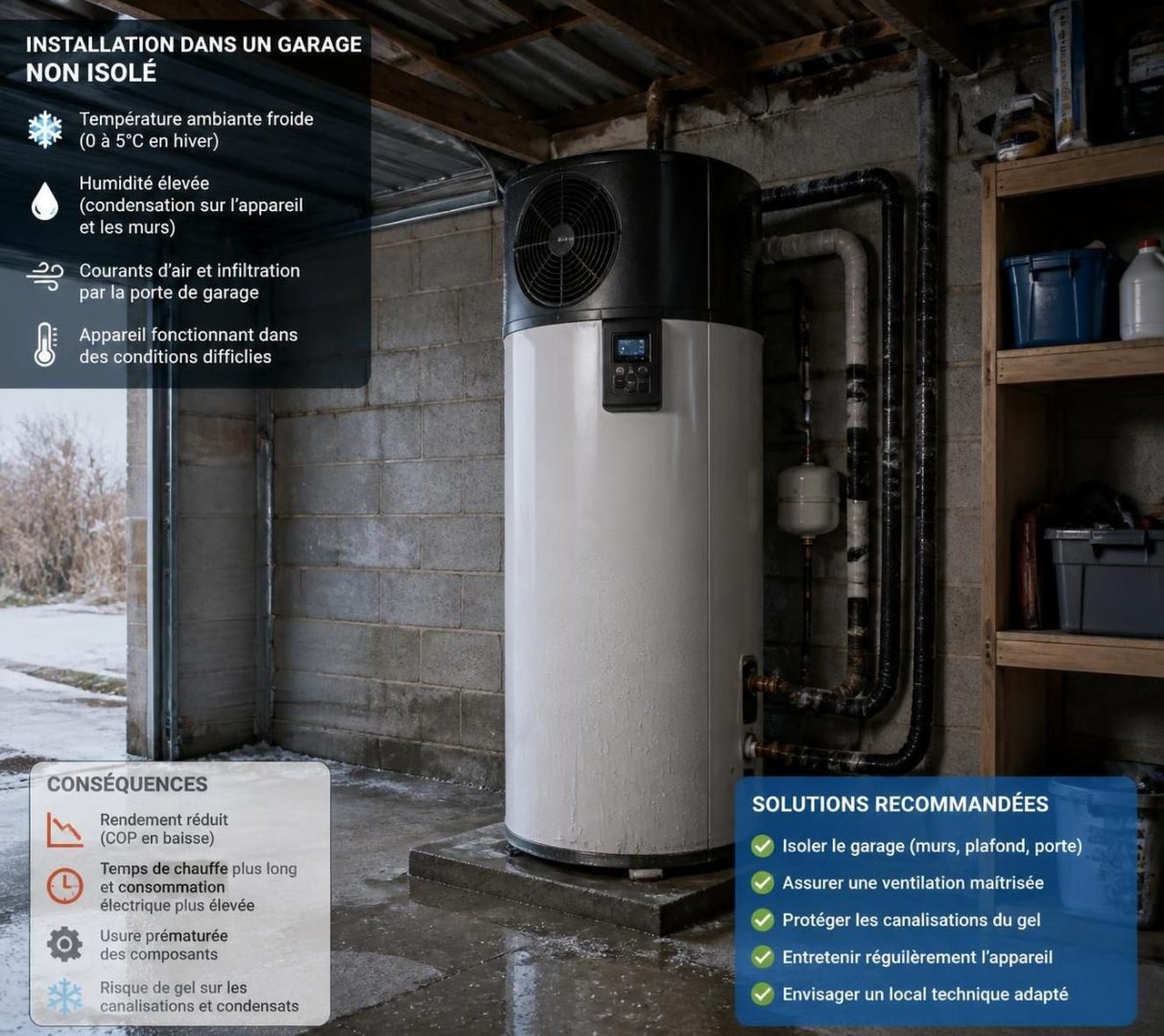 découvrez les contraintes et limites d’un chauffe-eau thermodynamique installé dans un garage non isolé, ainsi que les conseils pour optimiser son efficacité malgré les conditions.