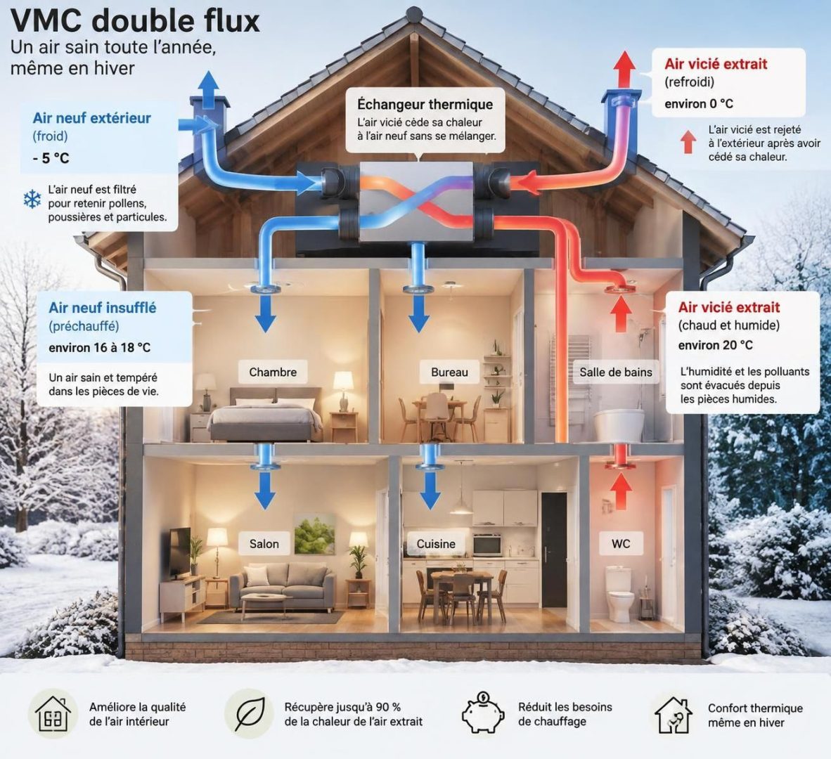 découvrez comment une vmc double flux réduit les pertes de chaleur en hiver et son impact réel sur votre facture de chauffage.