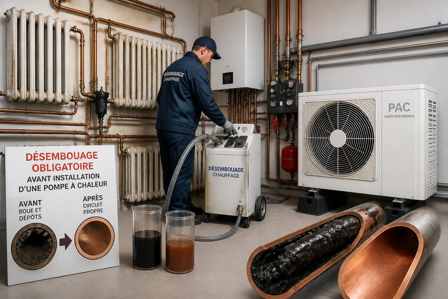 découvrez pourquoi le désembouage est indispensable avant l'installation d'une pompe à chaleur sur un ancien circuit de radiateurs pour garantir performance et durabilité.