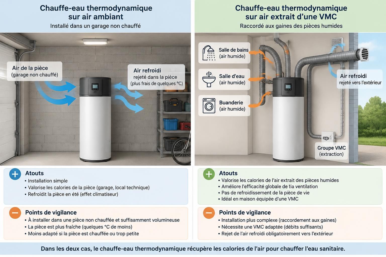 comparez le ballon thermodynamique sur air ambiant et sur air extrait de vmc : fonctionnement, avantages, contraintes d’installation et choix adapté à votre logement.